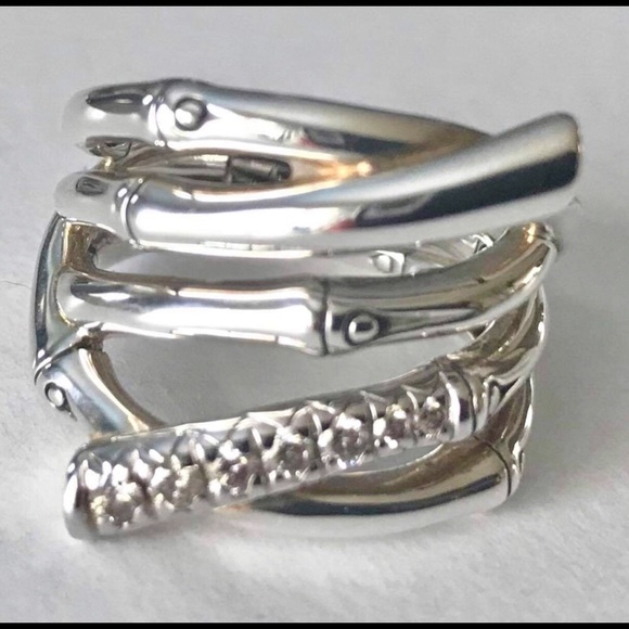 ๐ธ๐ธ๐ธ SOLD ๐ธ๐ธ๐ธ JOHN HARDY 925 Silver Bamboo Pave Diamond Ring - Picture 5 of 7